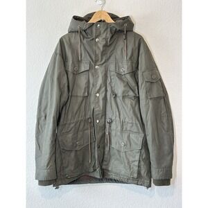 LOGG Utility Field Waxed Jacket Hooded Coat Lined Green Mens Size L